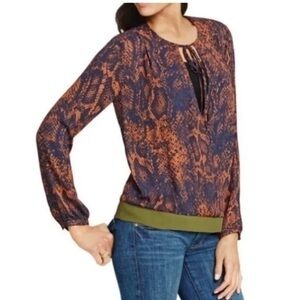CAbi Python Snake Print Border Wrap Blouse Top V-neck Brown Orange Black Size S
